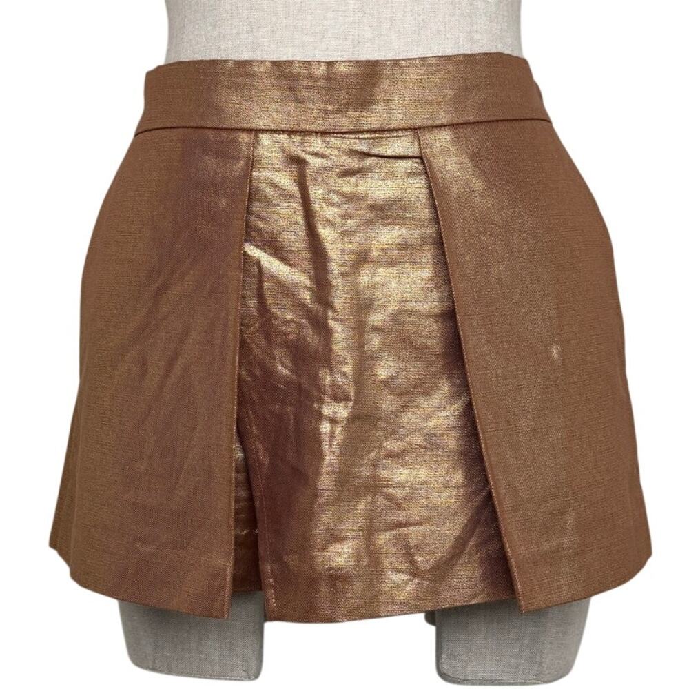 J.Crew Metallic Linen Blend Skort Copper Pleated Asym Wrap Mini Sz 2 Summer